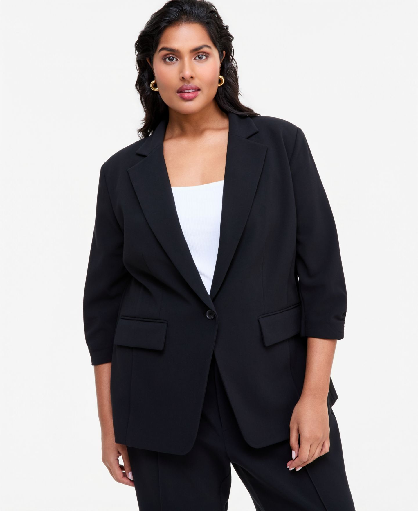 Женский пиджак I.N.C. International Concepts Plus Size Stretch 3/4-Sleeve Blazer, цвет: Глубокий чёрный — фото 1