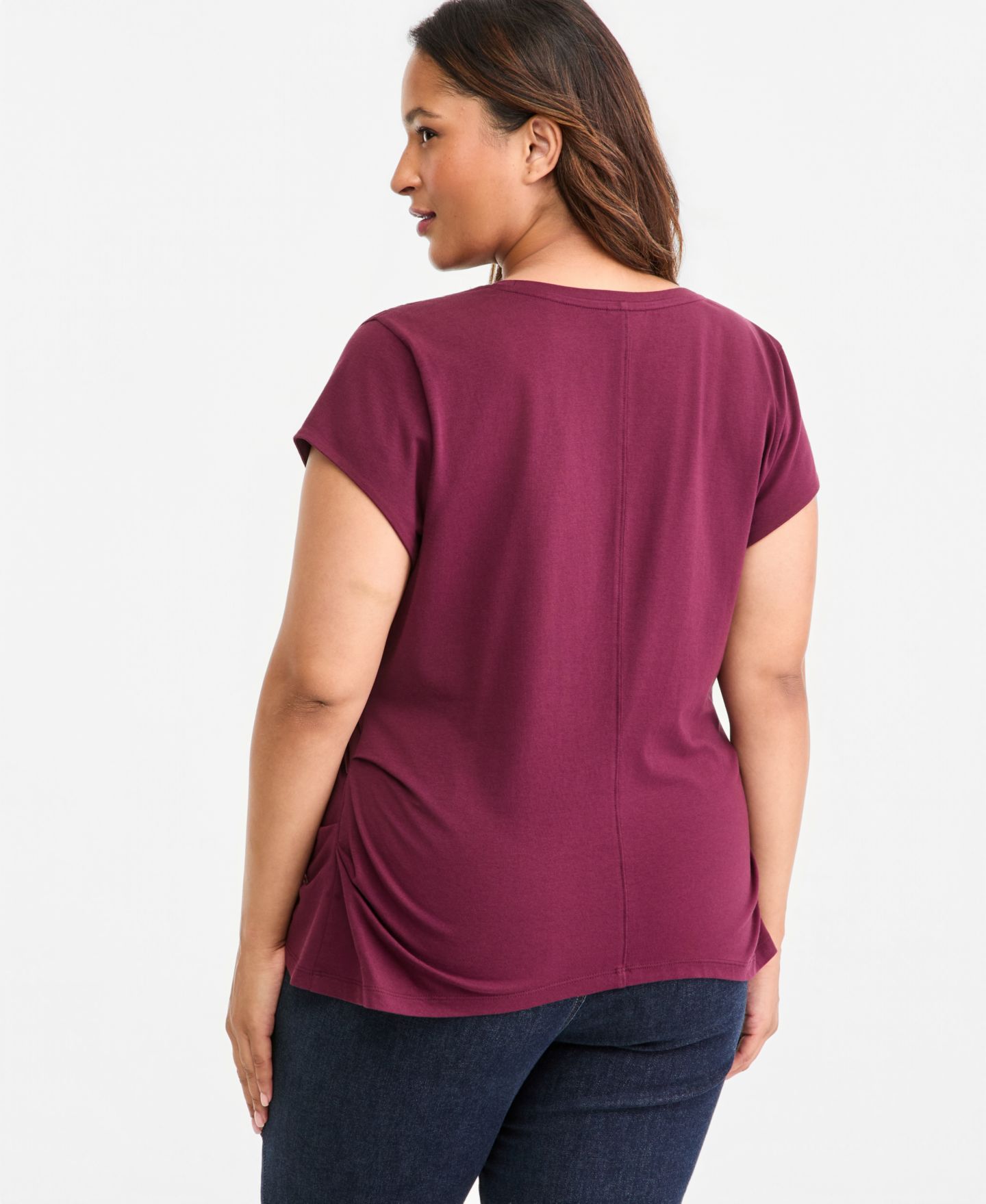Женская футболка I.N.C. International Concepts Plus Size Cap-Sleeve V-Neck, цвет: Ягодный винный — фото 3