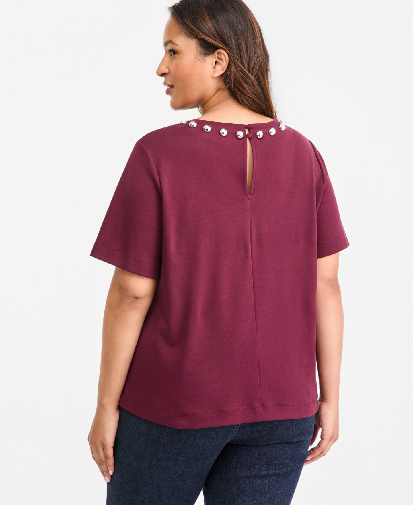 Женская футболка I.N.C. International Concepts Plus Size Embellished Boxy, цвет: Ягодный винный — фото 2