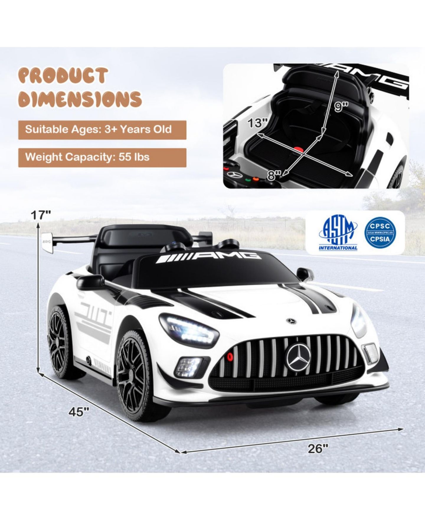 Детская игрушка HONGGE 12V Sports Car Remote Control with Adjustable Speed Ride-On, Ages 3-7, цвет: Белый — фото 3