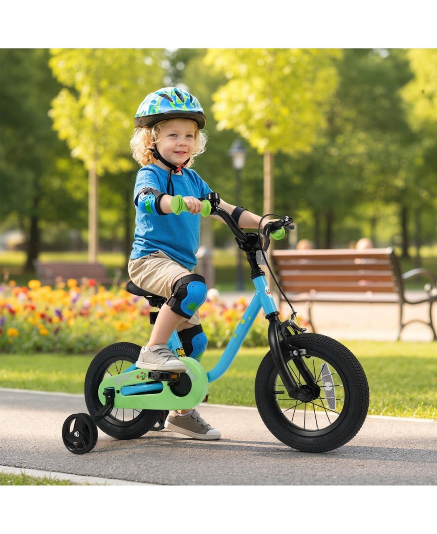 Детская игрушка HONGGE 12-Inch Kids Bike with Training Wheels Adjustable Seat and Dual Brakes Ages 3-4, цвет: Синий — фото 10
