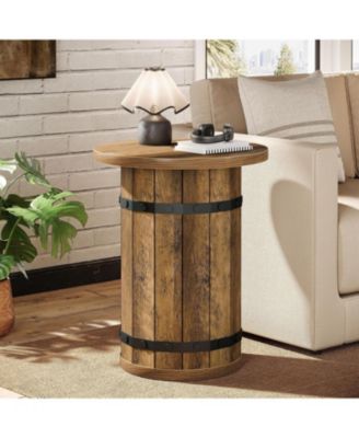 Round End Table, Industrial Side Table, 19.7-Inch