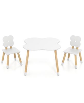 Flower-Shaped Kids Table and 2-Chair Set with Solid Pine Wood Legs