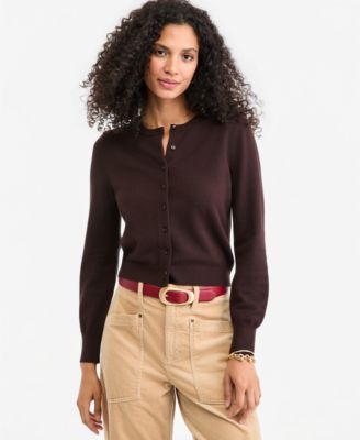 Women's Crewneck Long-Sleeve Cropped Cardigan