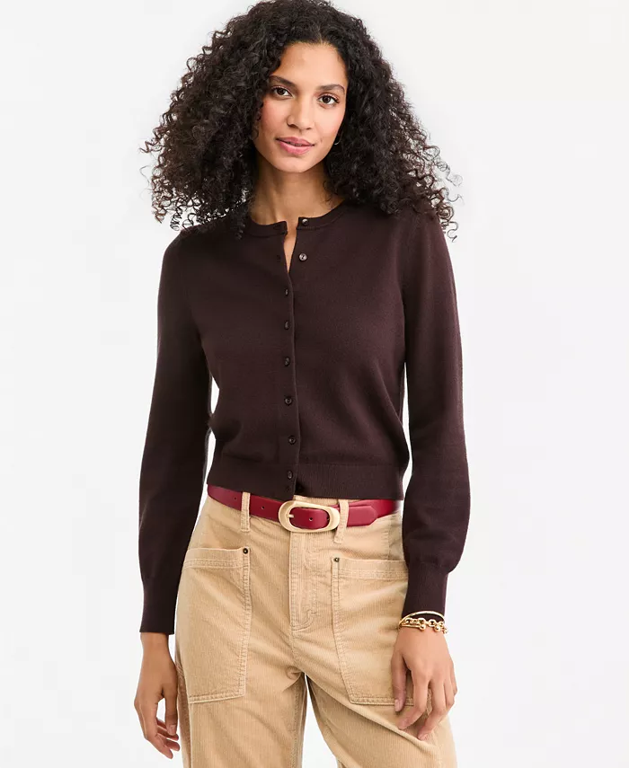 Women's Crewneck Long-Sleeve Cropped Cardigan
