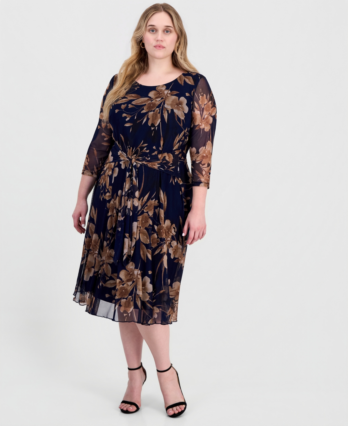 Connected Plus Printed 3/4-Sleeve Fit & Flare Dress