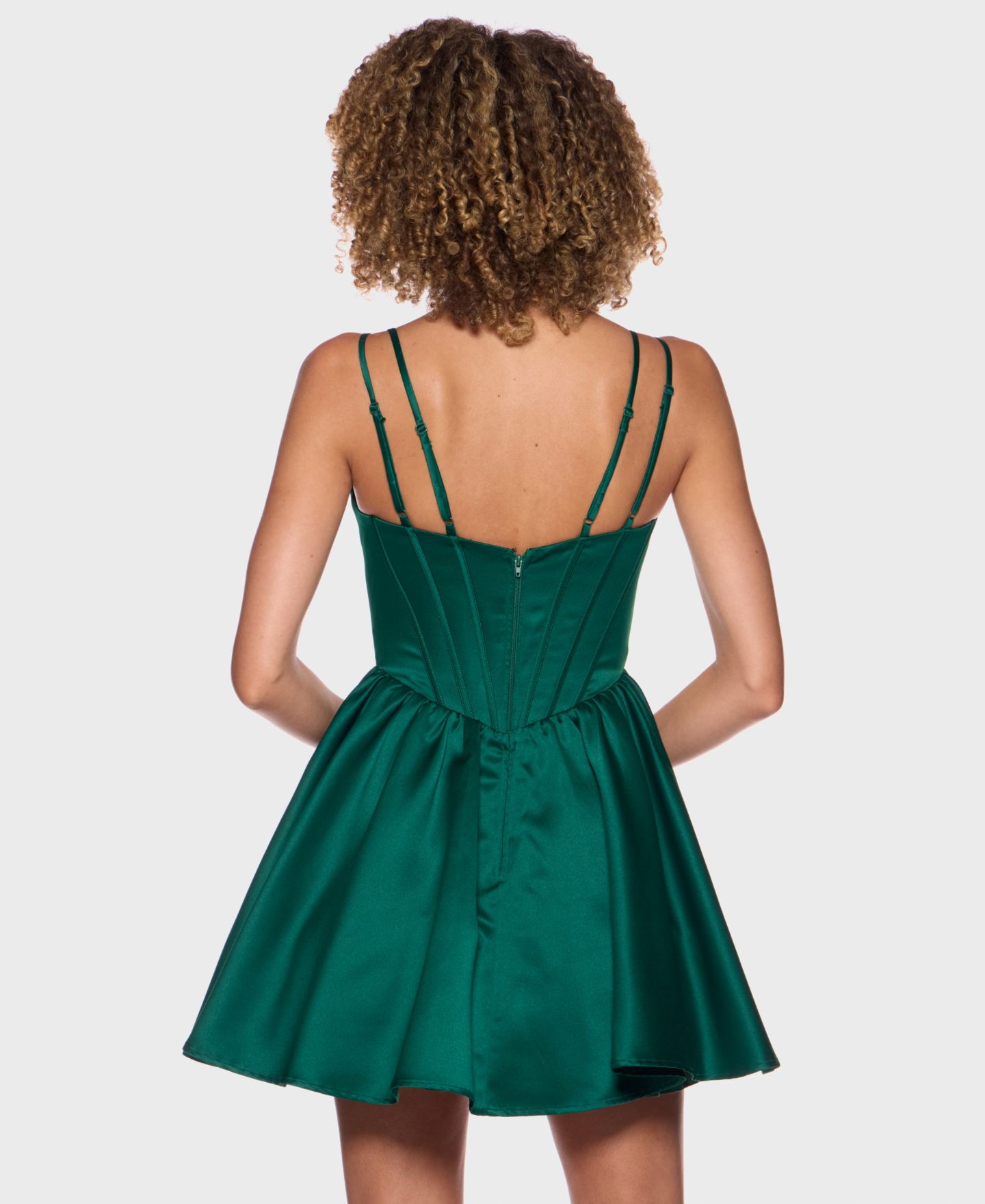 Женское платье Alex & Sophia Juniors' Corseted Drape Neck Stone Detail Satin Mini, цвет: Тёмно-зелёный — фото 5