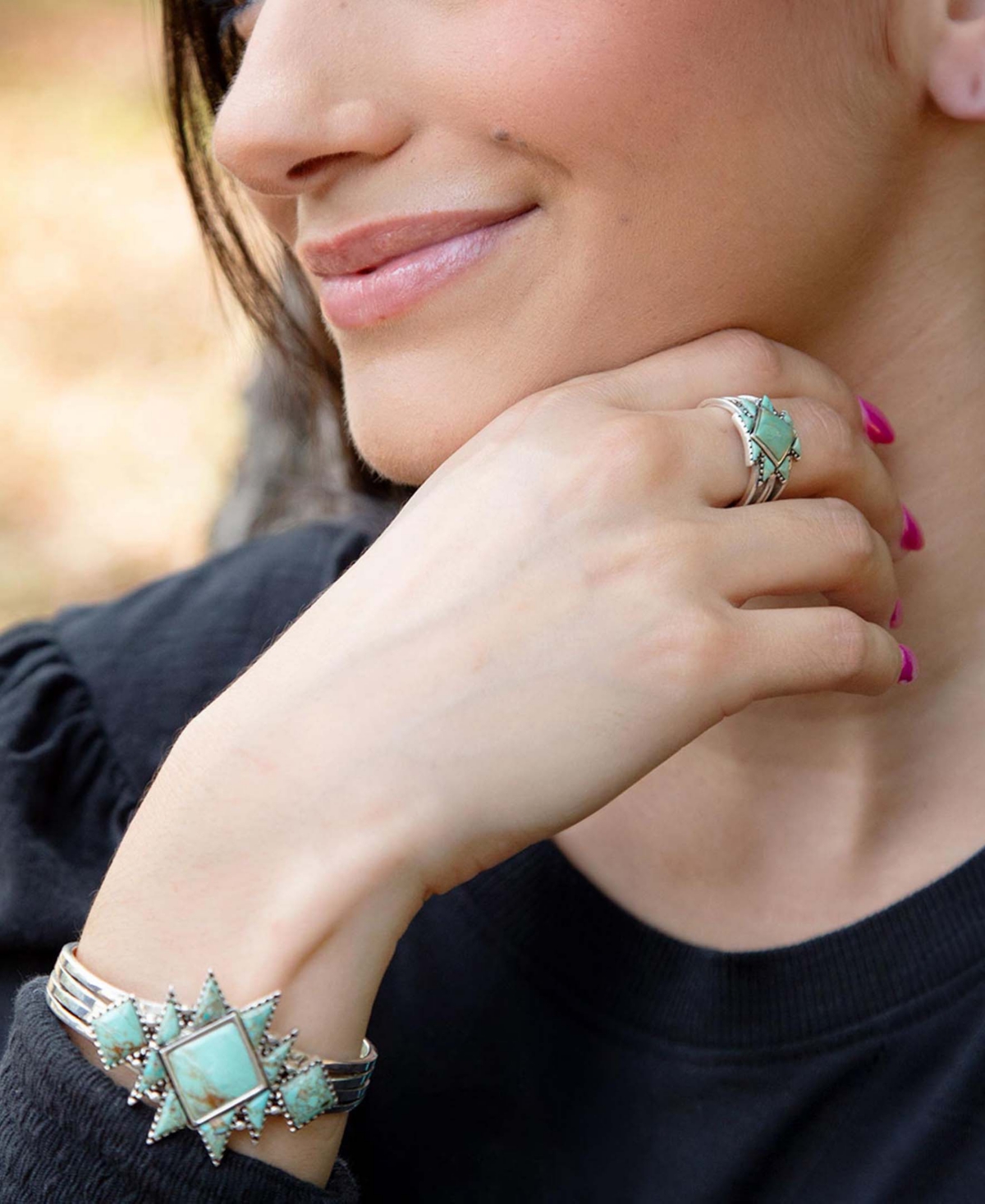 Barse Sharp Blue Turquoise and Silver Ring