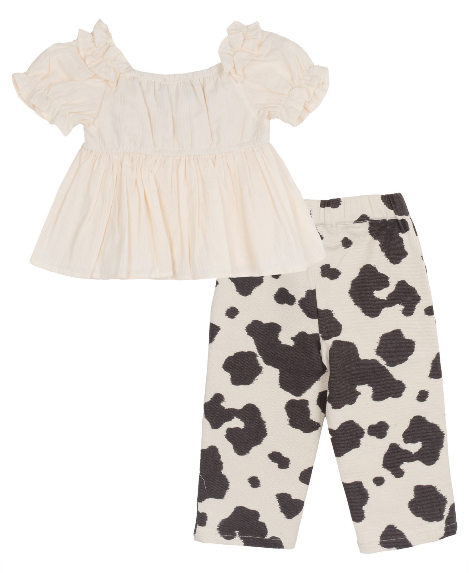 Baby Girls' Short-Sleeve Top and Cow Print Pants, 2-Piece Set