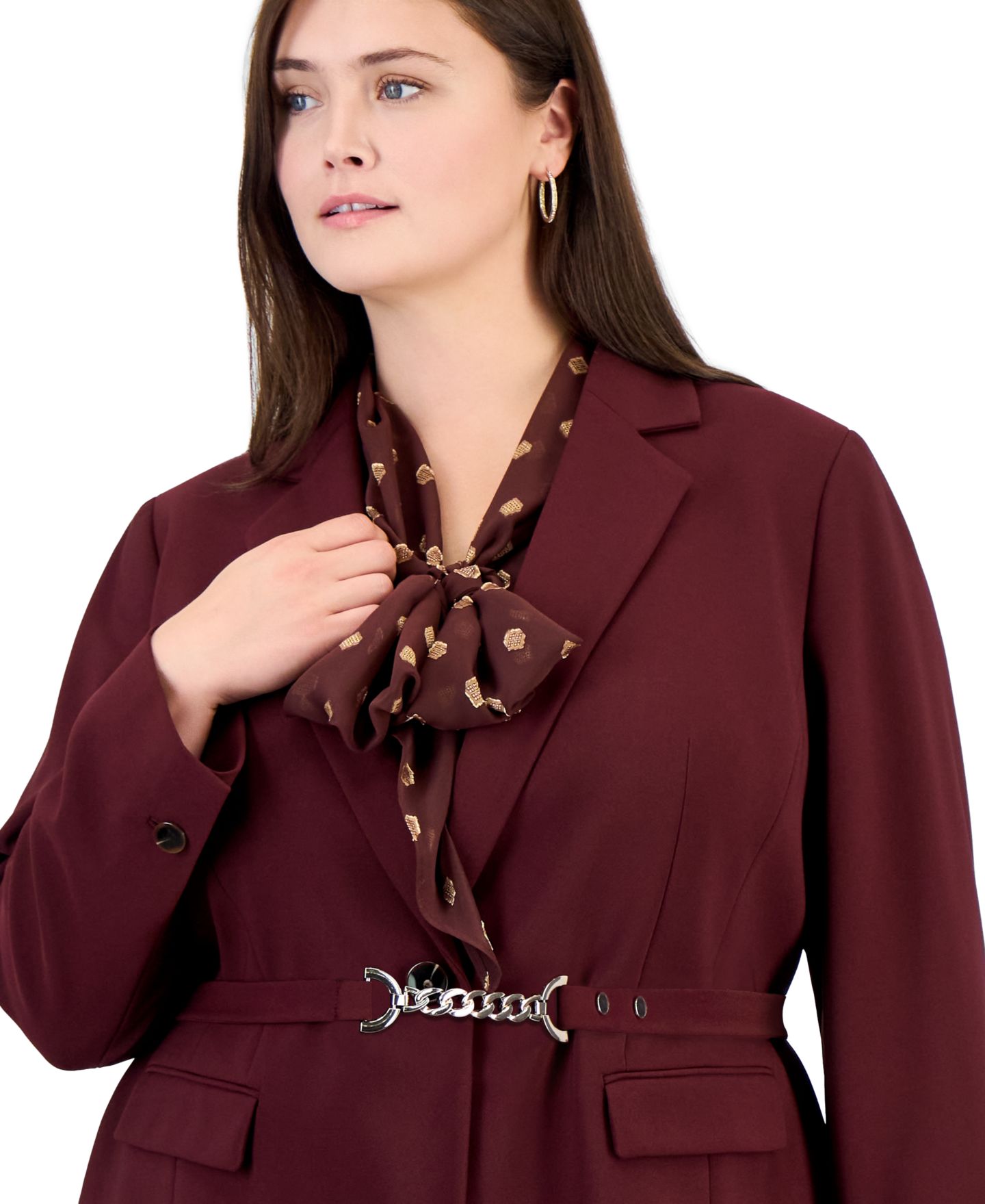 Женский пиджак Anne Klein Plus Size Belted Notch Collar Blazer, цвет: Barolo — фото 3