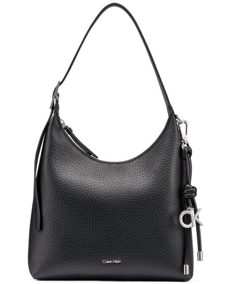 Женская сумка Calvin Klein Erina Zipper Small Hobo Satchel Handbag, цвет: Чёрный / Серебряный