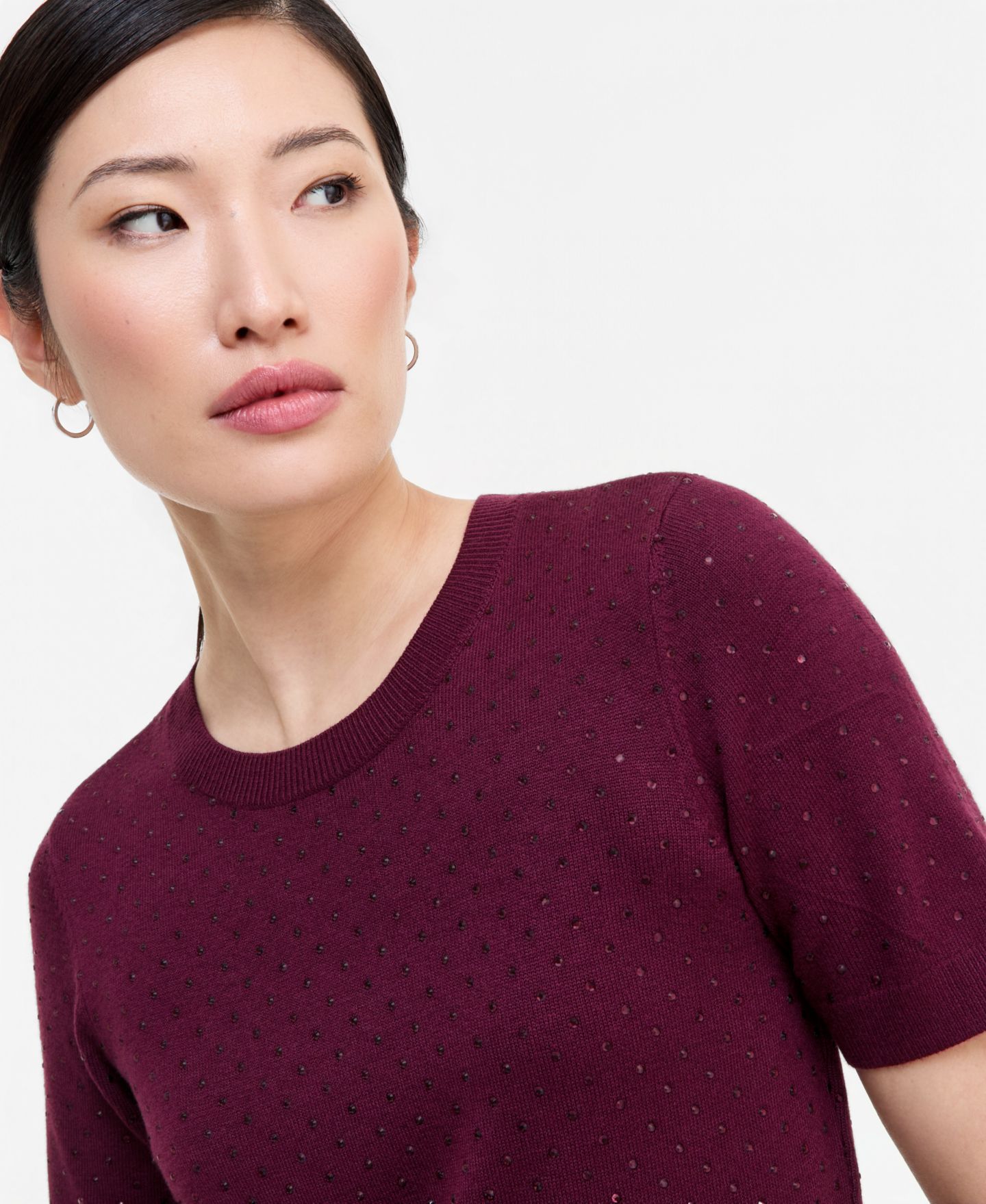 Женский свитер I.N.C. International Concepts Crystal Embellished Short-Sleeve Crewneck, цвет: Ягодный винный — фото 3