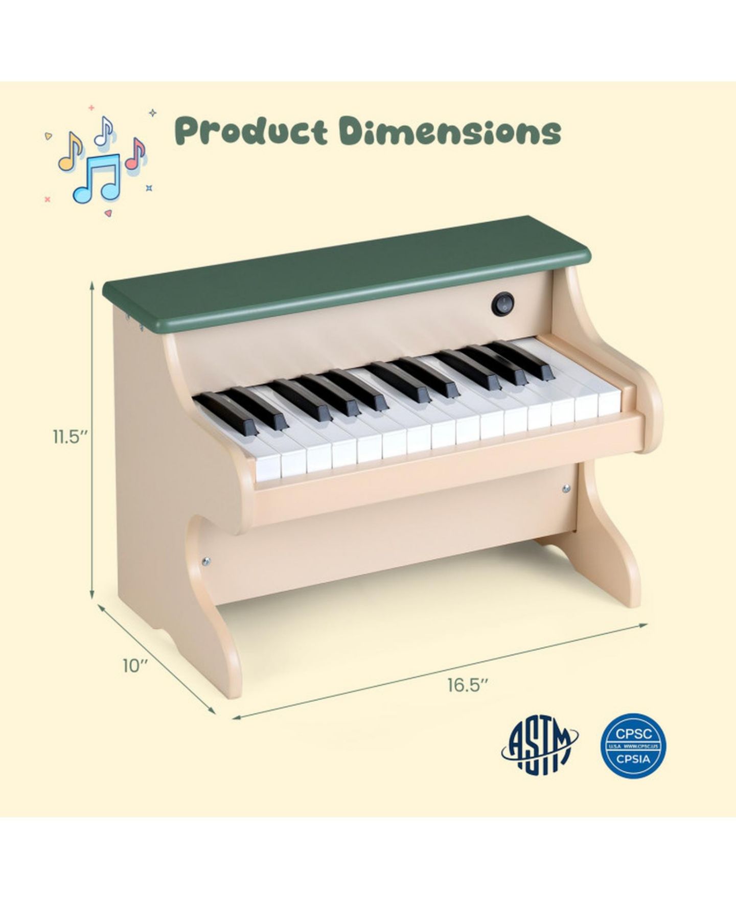 Детские игрушки SUGIFT 25 Keys Wooden Digital Piano Keyboard and Music Stand, 2-Piece Set, Ages 3+, цвет: Зелёный — фото 3