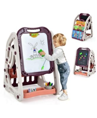 3-in-1 Kids Art Easel Featuring Built-In Bookshelf Storage