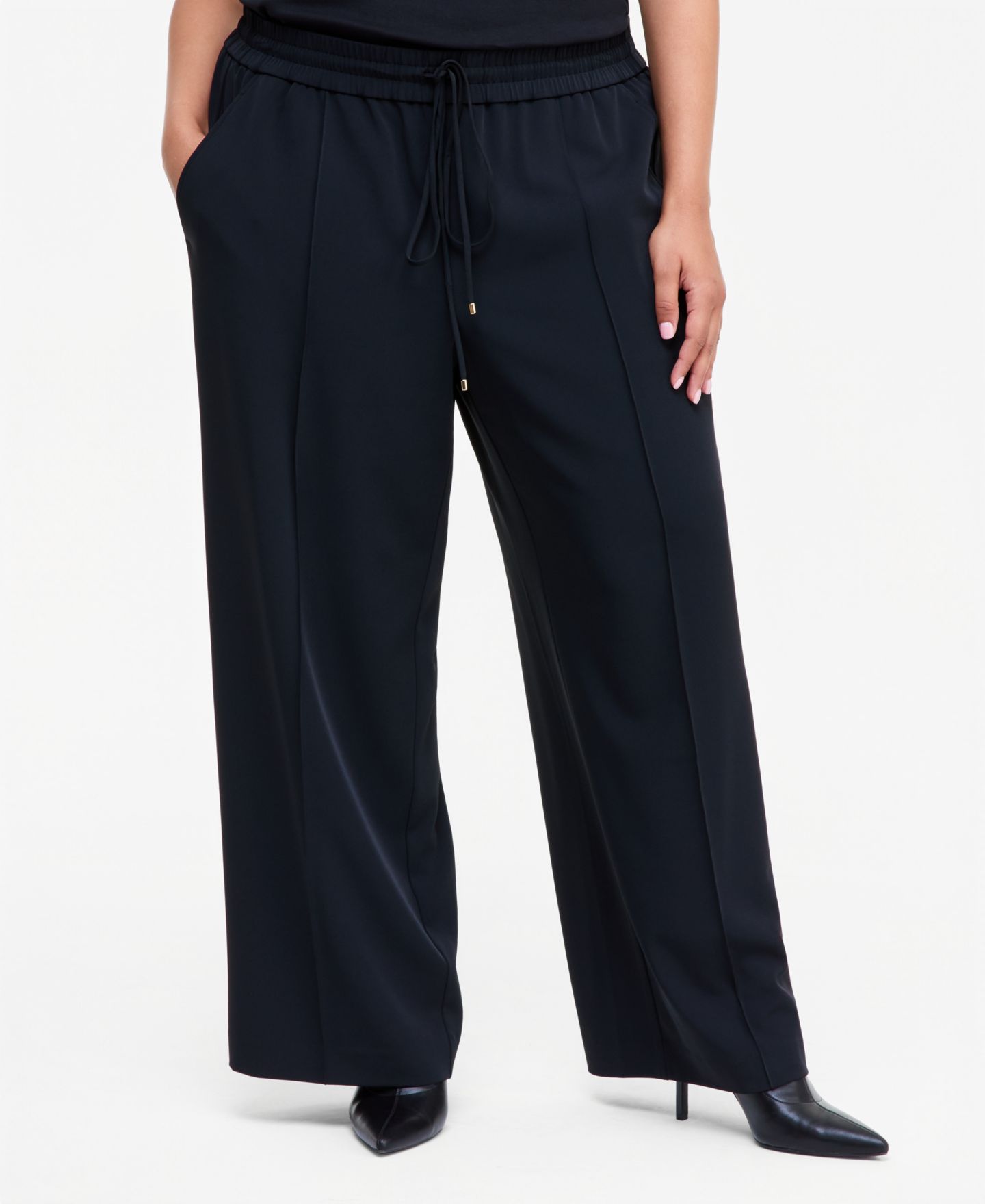 Женские брюки I.N.C. International Concepts Plus Size High-Waist Wide-Leg Pull-On, цвет: Глубокий чёрный — фото 3