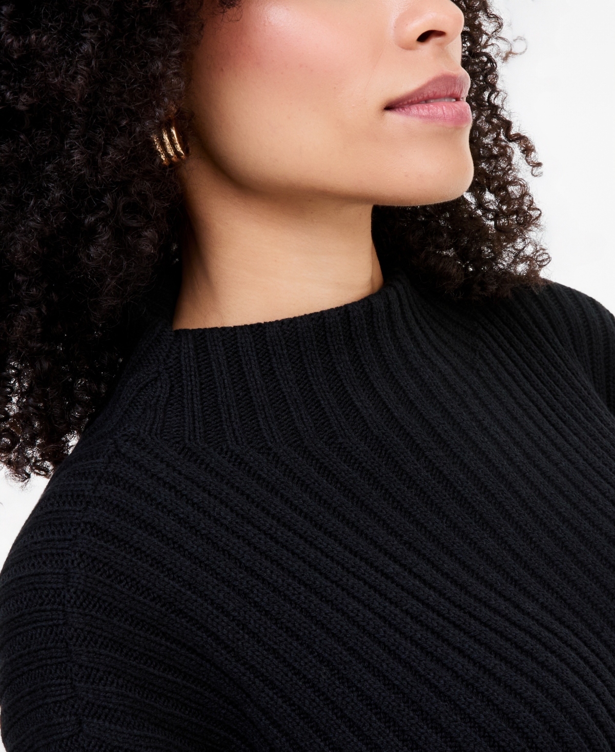 I.n.c. International Concepts Women's Ribbed-Knit Asymmetrical-Hem Mockneck Sweater, Macy's Exclusive