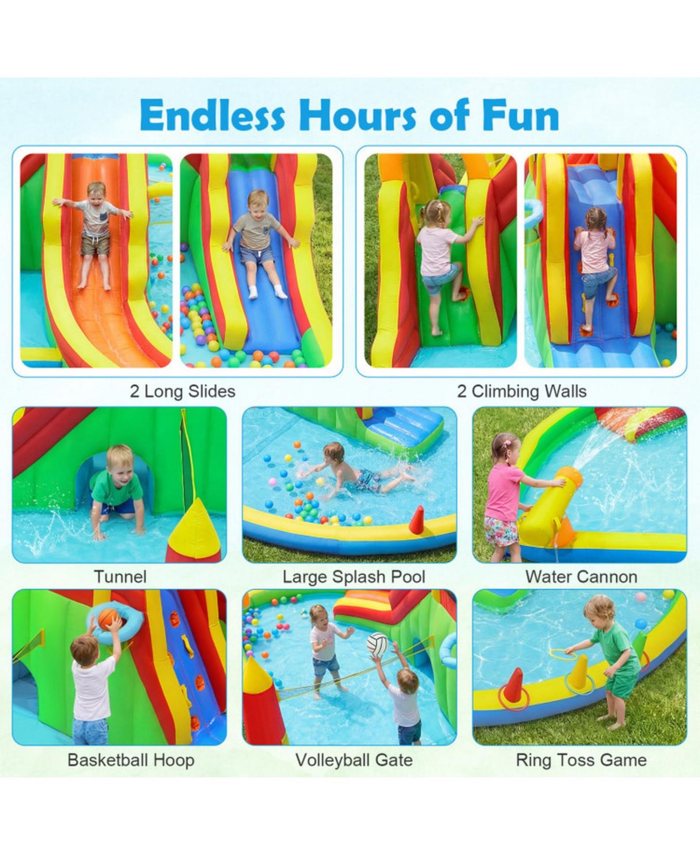 Детские игрушки HONGGE 8-in-1 Giant Inflatable Bounce House with 2 Long Slides, 420D Oxford Cloth, Up to 200 lbs, Ages 3-12, цвет: Синий — фото 3