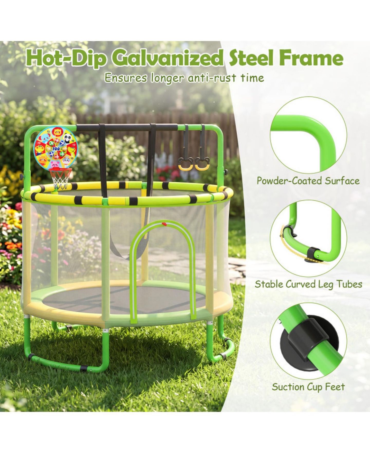 Детская игрушка HONGGE 60" 6-in-1 Trampoline with Enclosure Net, Ages 3+, цвет: Зелёный — фото 9