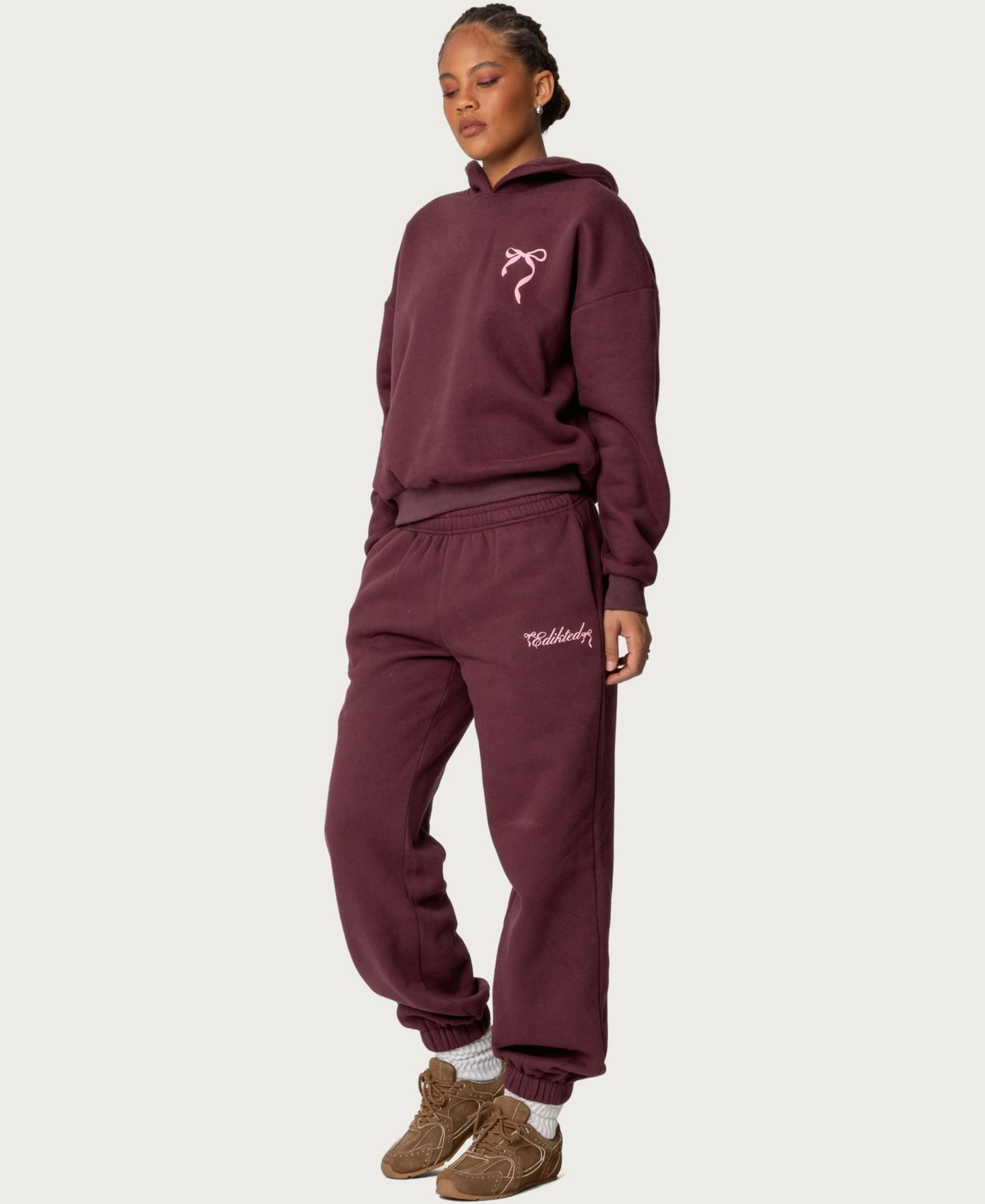 Женское худи Edikted Sasha Oversized Graphic Fleece, цвет: Бордовый — фото 3