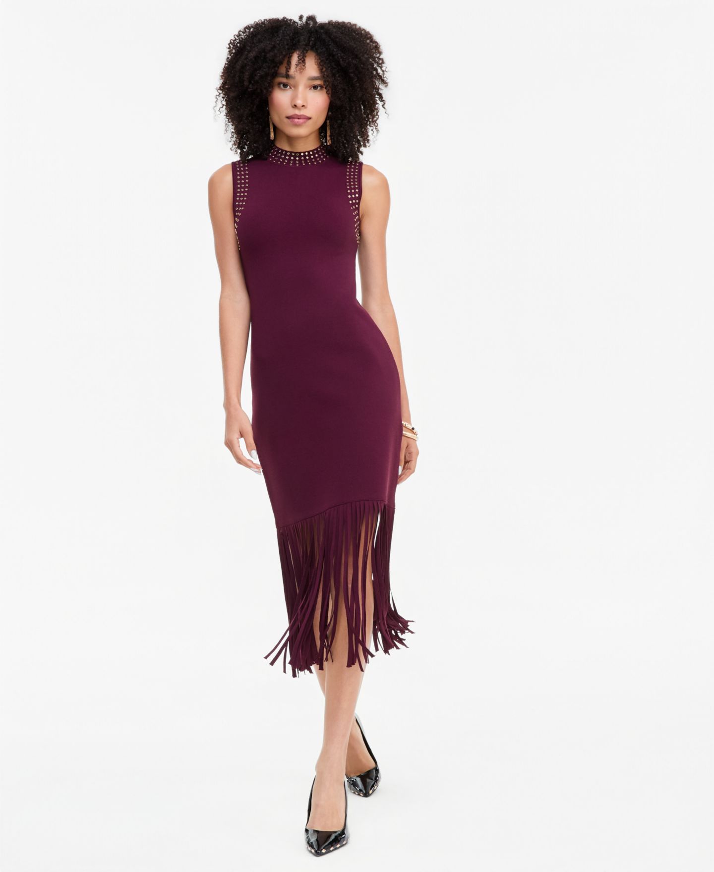 Женское платье I.N.C. International Concepts Sleeveless Midi Fringe-Trim Sweater Dress, цвет: Ягодный винный — фото 3