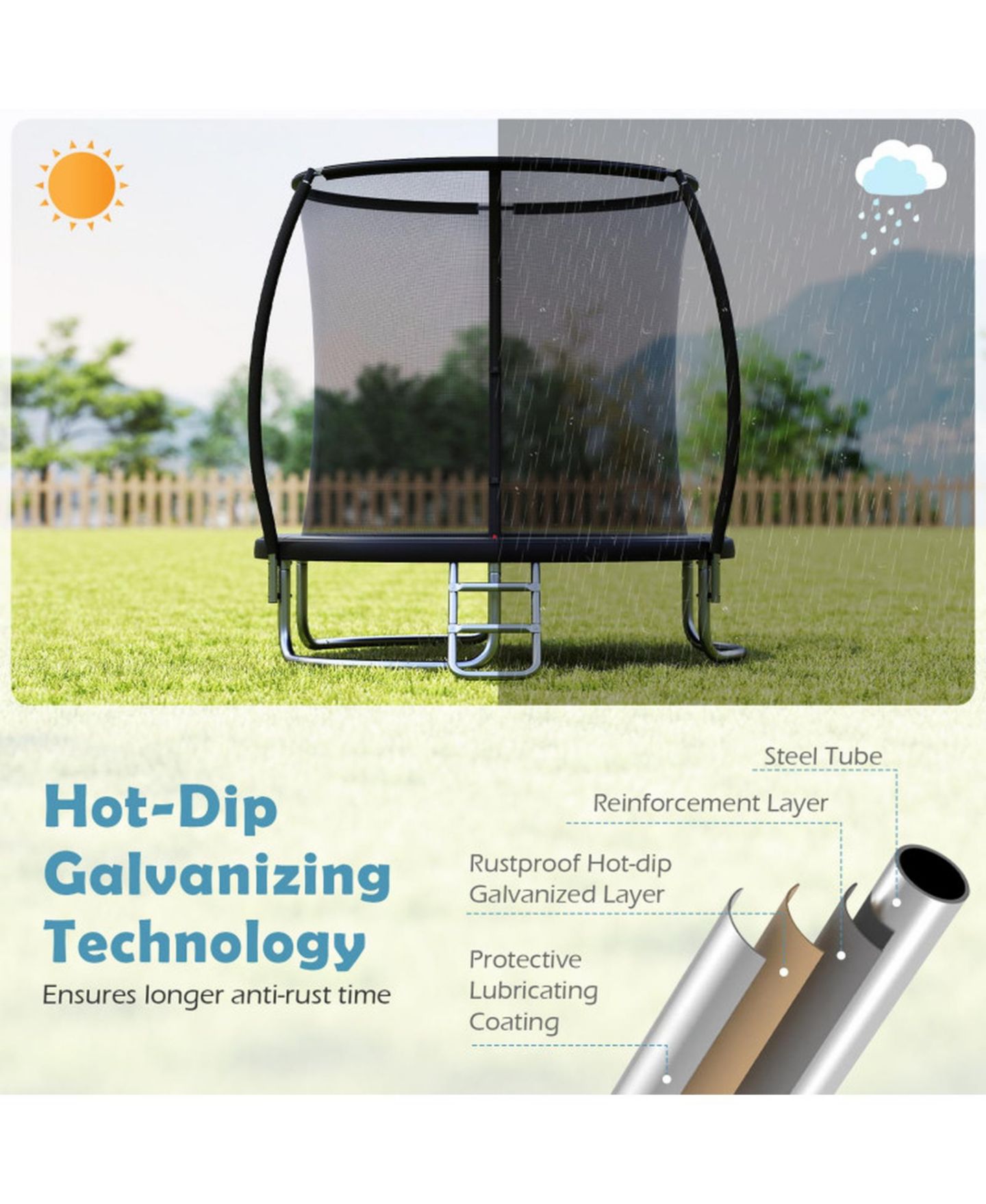 Детская игрушка HONGGE 8 ft Galvanized Steel Safety Enclosure Net Trampoline with Ladder, 880 lb Capacity, Ages 3+, цвет: Чёрный — фото 8