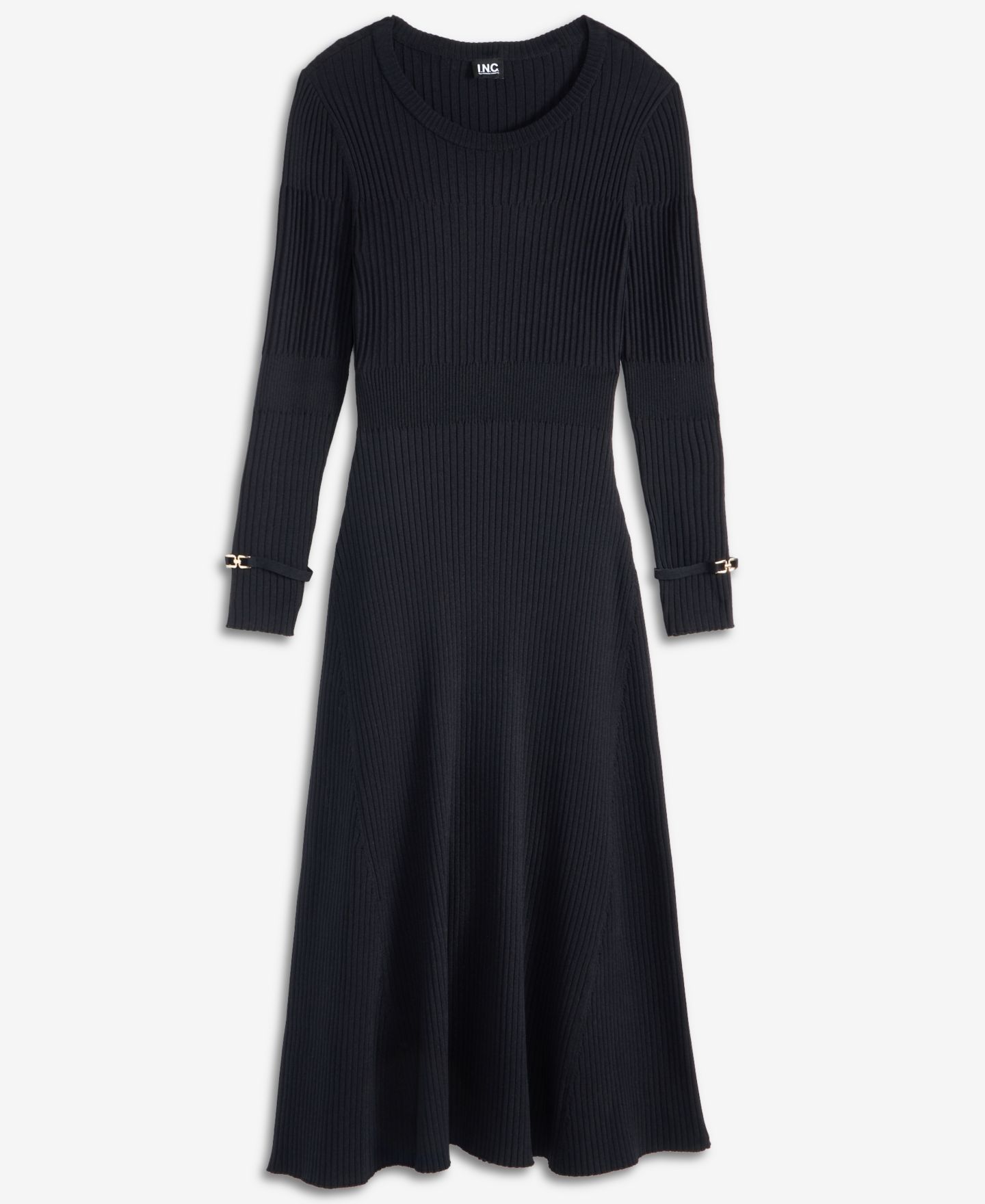 Женское платье I.N.C. International Concepts Crewneck Ribbed Long-Sleeve Sweater Dress, цвет: Глубокий чёрный — фото 6