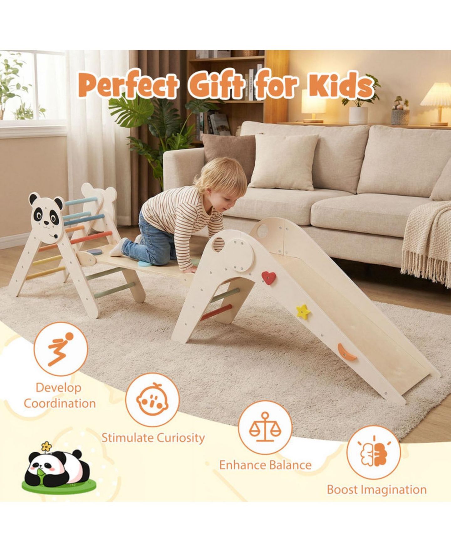 Детские игрушки HONGGE Foldable Wooden Montessori-Style 3-Piece Climbing Set, Ages 3+, цвет: Белый — фото 4