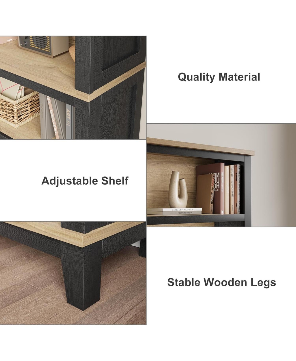 homfan 71" Farmhouse Bookcase with Adjustable Shelves – 5-Tier Two-Tone Wood Display Cabinet for Living Room and Home Office
