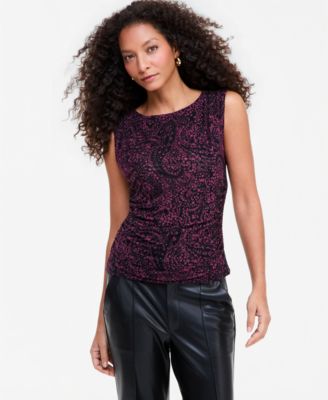 Women's Sleeveless Printed Mesh Top