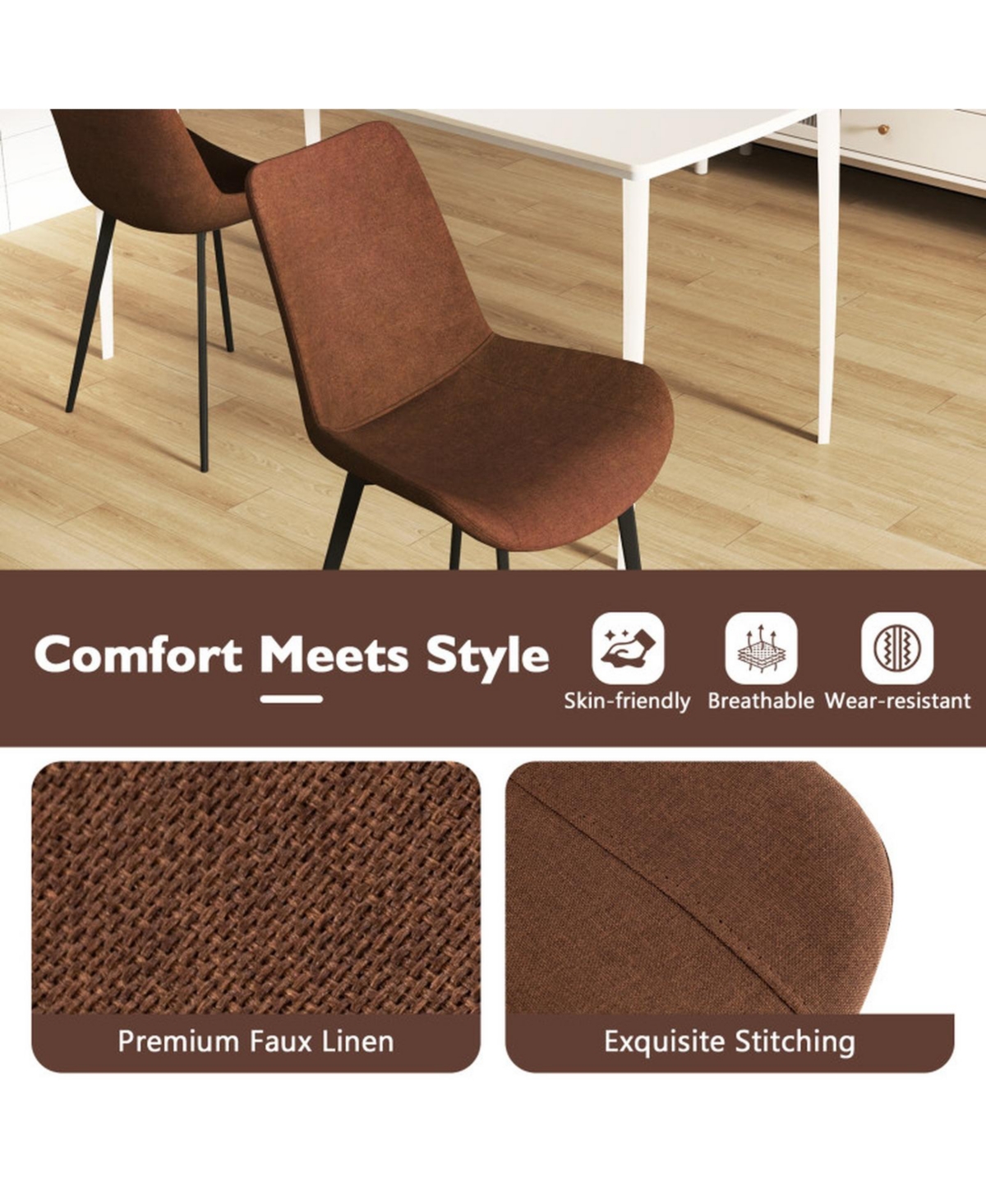 Sugift Set of 4 Upholstered Dining Chairs with Metal Legs and Padded Backs