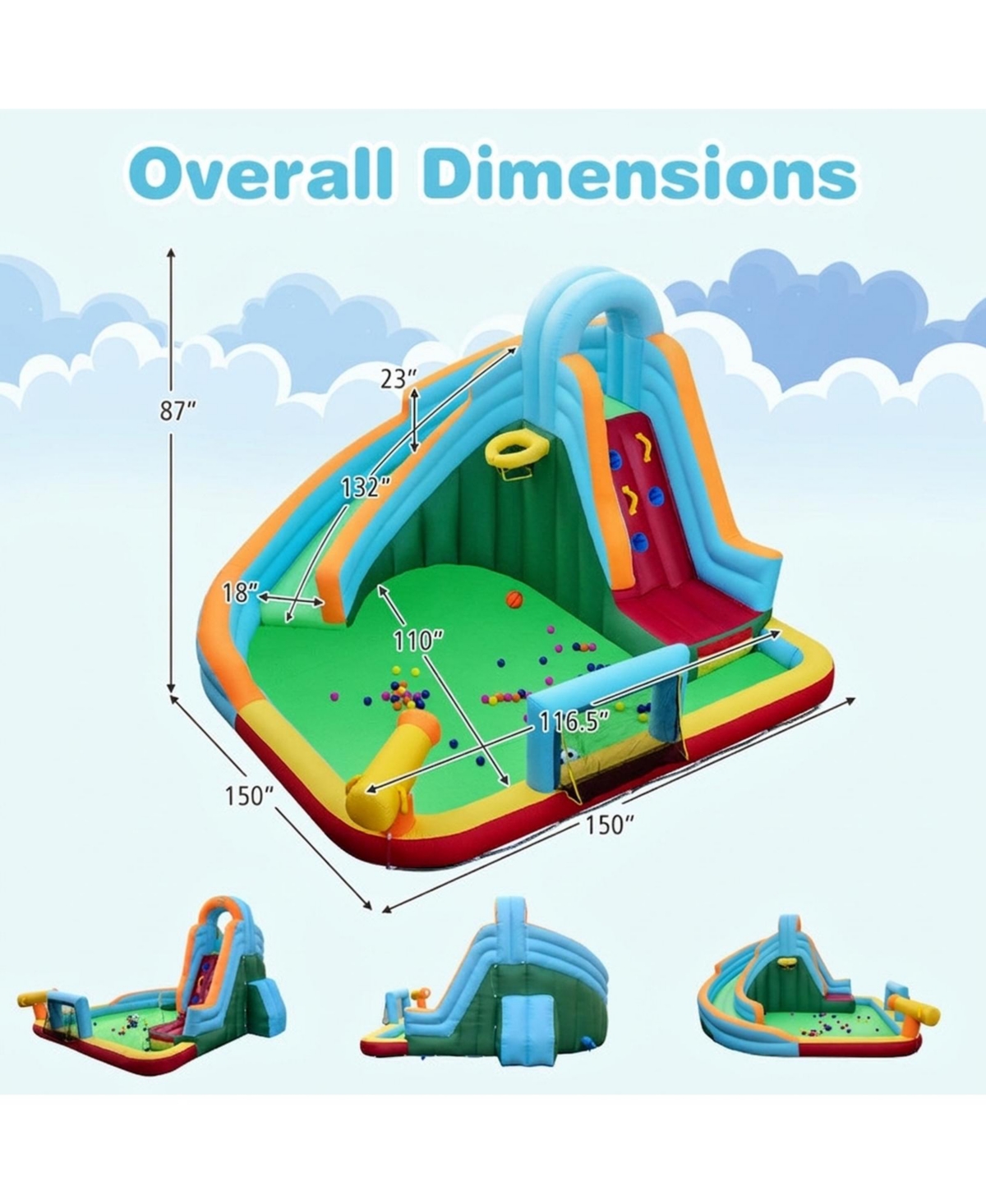 Sugift 6-in-1 Inflatable Oxford Cloth Water Slide Park Bounce House With Long Slide Splash Pool Climbing Wall, Wet or Dry Play, Ages 3-12