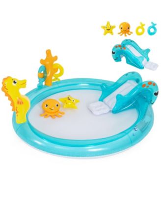 Kids Inflatable Water Park 70" x 62" x 26.5", PVC with Slide, Sprinkler & Ring-Toss Game Play Center, Ages 2-6