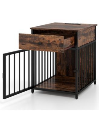 Wooden Dog Crate Furniture for Small Dogs Puppy Kennel with Charging Station and Storage