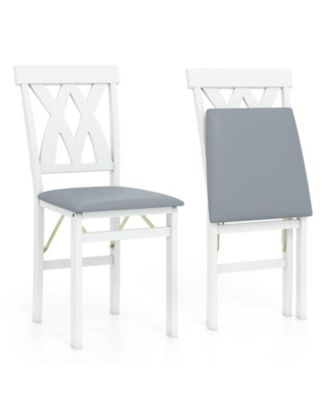 Set of 2 Folding Wooden Dining Chairs Faux Leather Upholstered Armless Kitchen Chairs