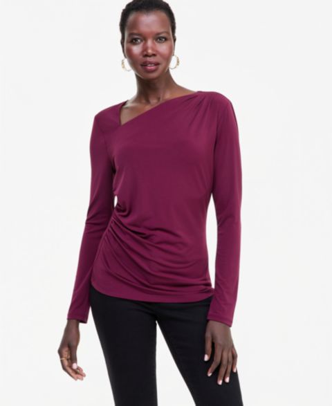 Женский топ I.N.C. International Concepts Asymmetrical-Neck Long-Sleeve Top, цвет: Ягодный винный