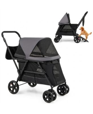 Pet Stroller for Medium Small Senior Dogs with Dual Entry and 8.5in Low Entry Ramp