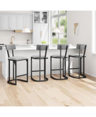 Bar Stools Set of 4, Counter Height Stools with Curved Back, Upholstered Seats, Metal Frame and Footrest for Kitchen Island and Dining Room