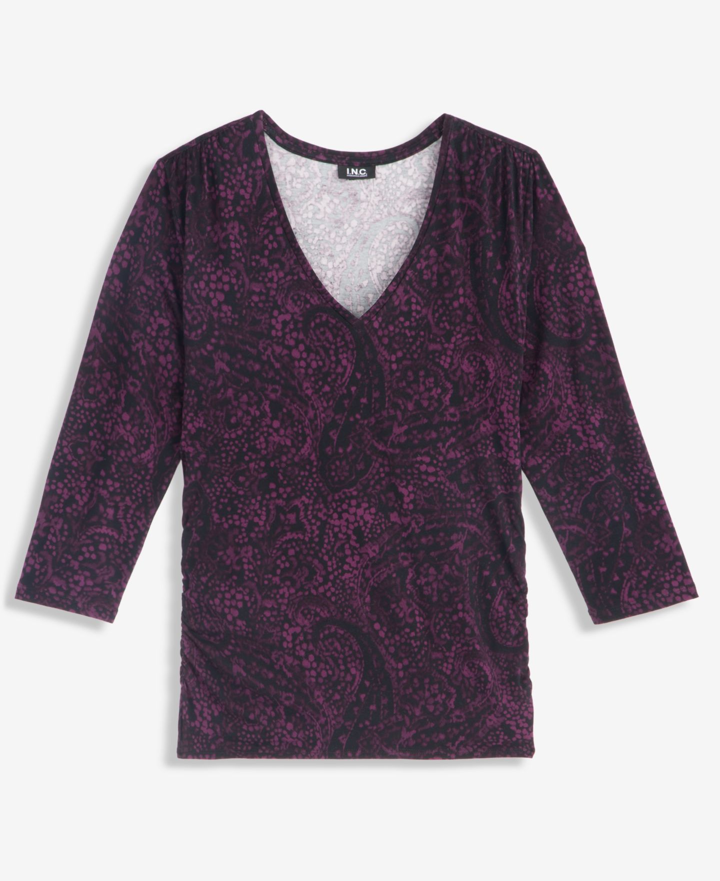 Женский топ I.N.C. International Concepts 3/4-Sleeve V-Neck Printed Knit Top, цвет: Бордовый — фото 6