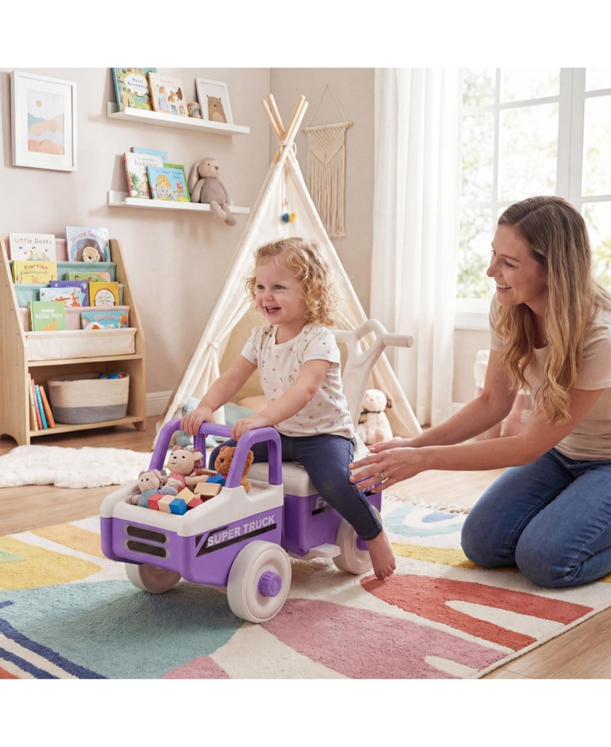 Hongge 4-in-1 Ride-On Push Car with Detachable Cargo Trailer & Music, 45 lbs Capacity, Ages 18 Months+