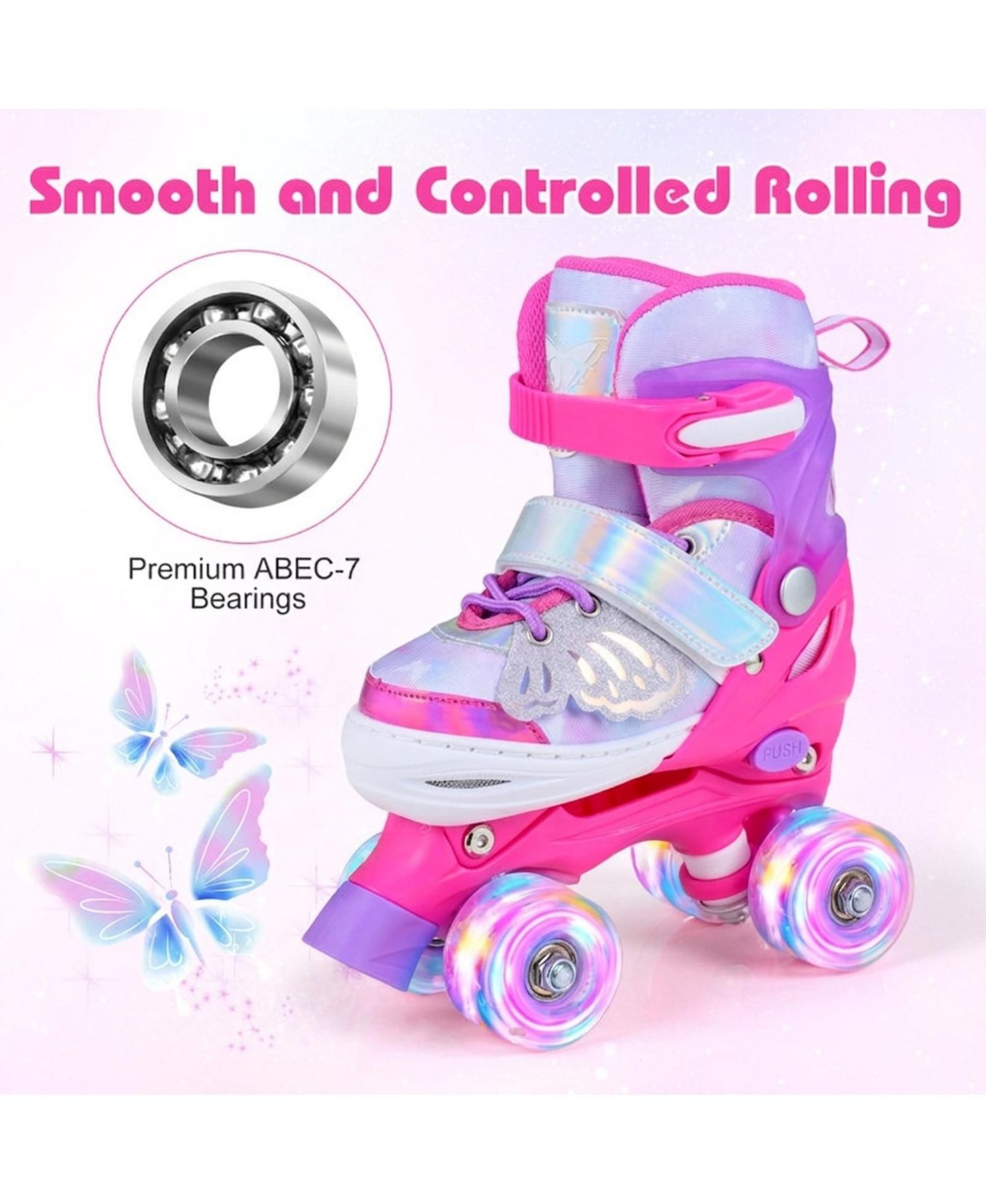 Детские игрушки HONGGE Light-Up Wheels Adjustable Reinforced Brake Roller Skates, Sizes 11C-1, Ages 5-7, цвет: Розовый — фото 7