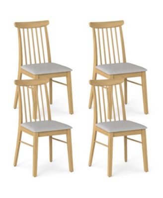 Set of 4 Fabric Upholstered Armless Dining Chairs with Rubber Wood Frame