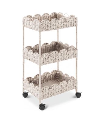 3-Tier Scalloped Rolling Nursery Caddy w/Wheels, Storage Utility Cart