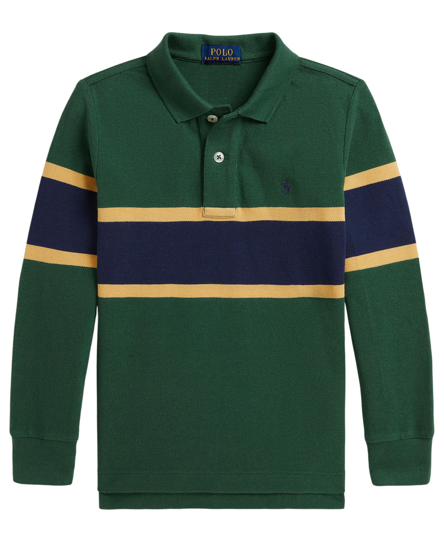 Поло Polo Ralph Lauren Striped Cotton Mesh Polo Shirt для мальчиков, цвет: Зелёный разноцветный — фото 1