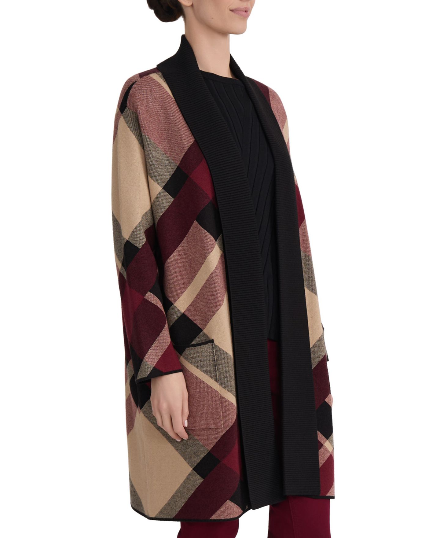 Женский кардиган Jones New York Plaid Turnback Collar Long-Sleeve, цвет: Винный разноцветный — фото 3