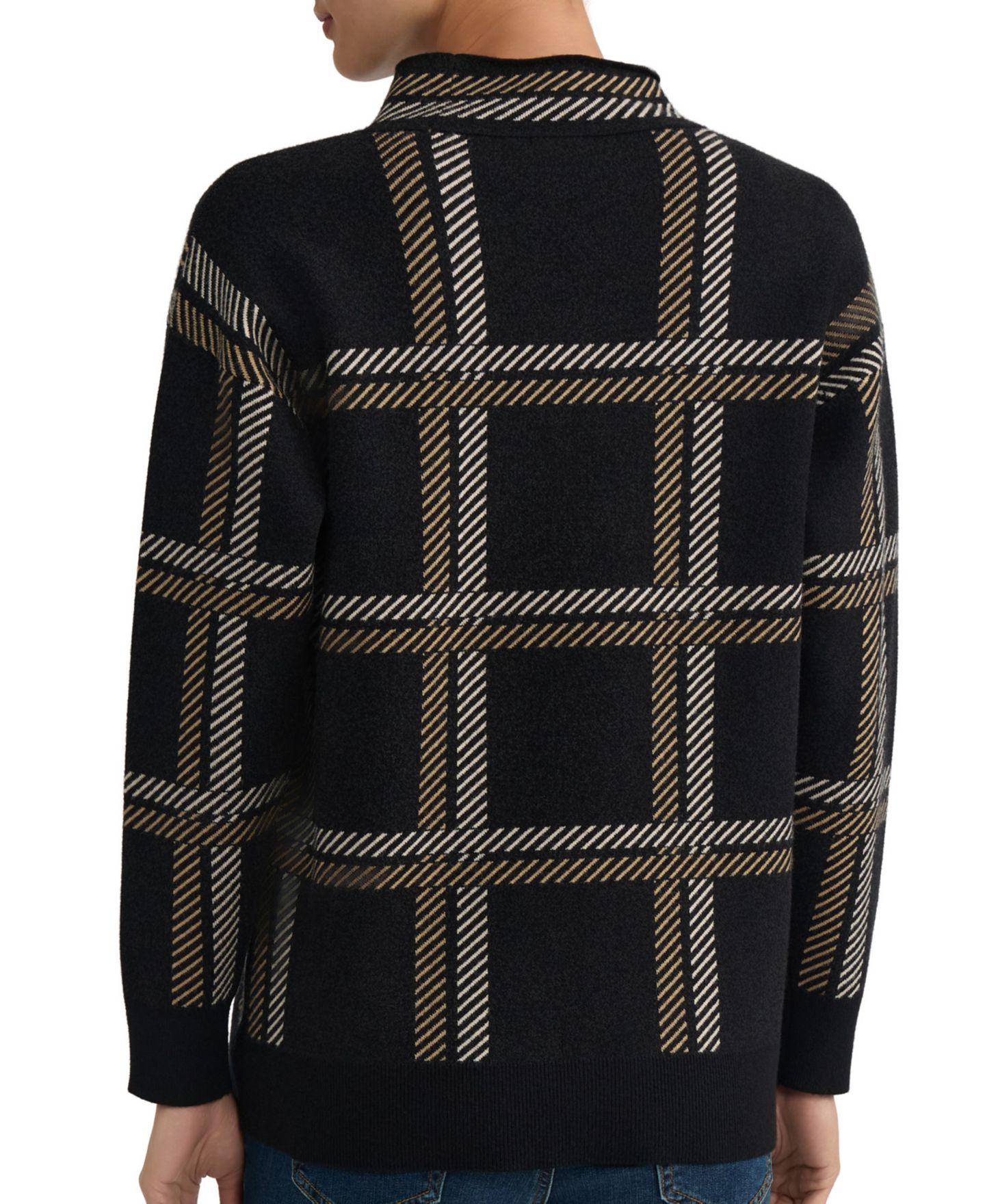 Женский свитер Jones New York Petite Mock Neck Plaid Long-Sleeve, цвет: Чёрный разноцветный — фото 3