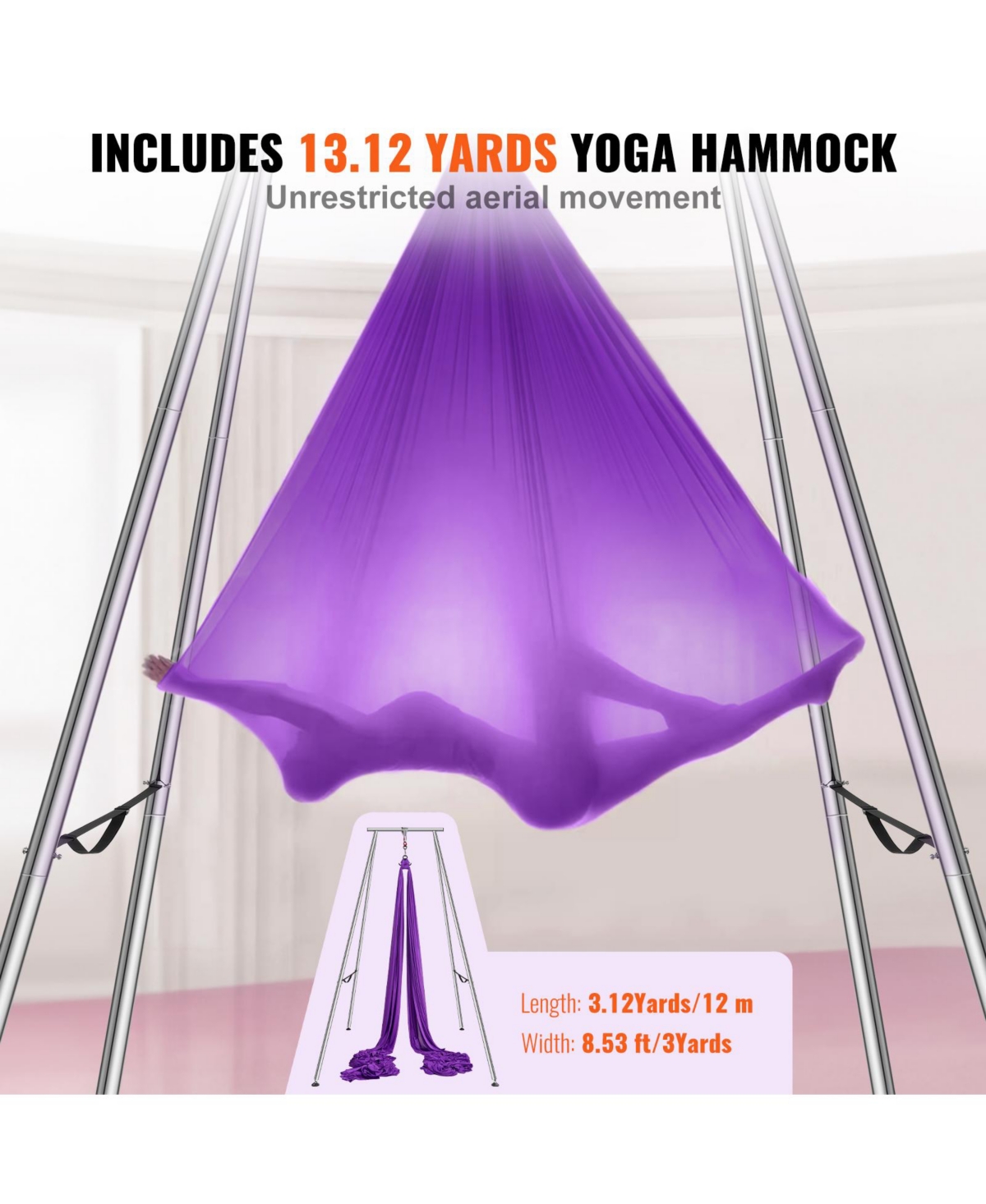Sugift 9.67 ft Aerial Yoga Frame and Hammock with 13.1 Yards Hammock 551.15 lbs Load Capacity