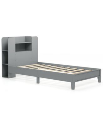 Twin Size Wooden Platform Bed Frame with Bookcase Headboard
