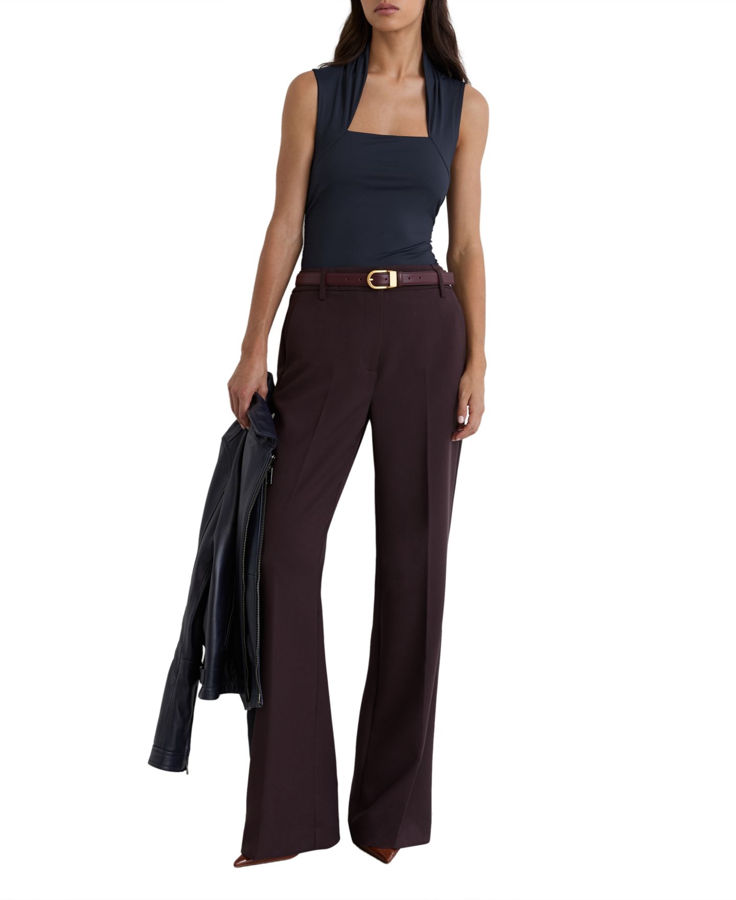 Женский топ REISS Harri Square-Neck Ruched Sleeveless, цвет: Тёмно-синий — фото 2