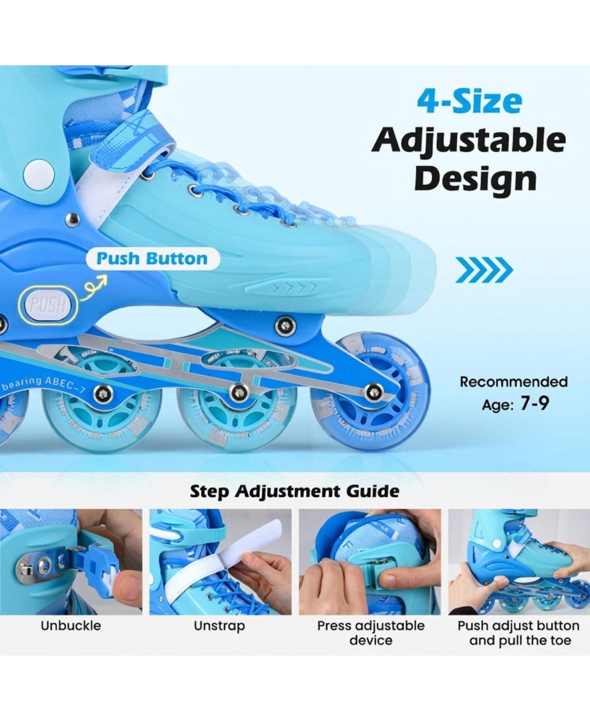 Sugift 4-Size Adjustable Light-Up Kids Inline Skates