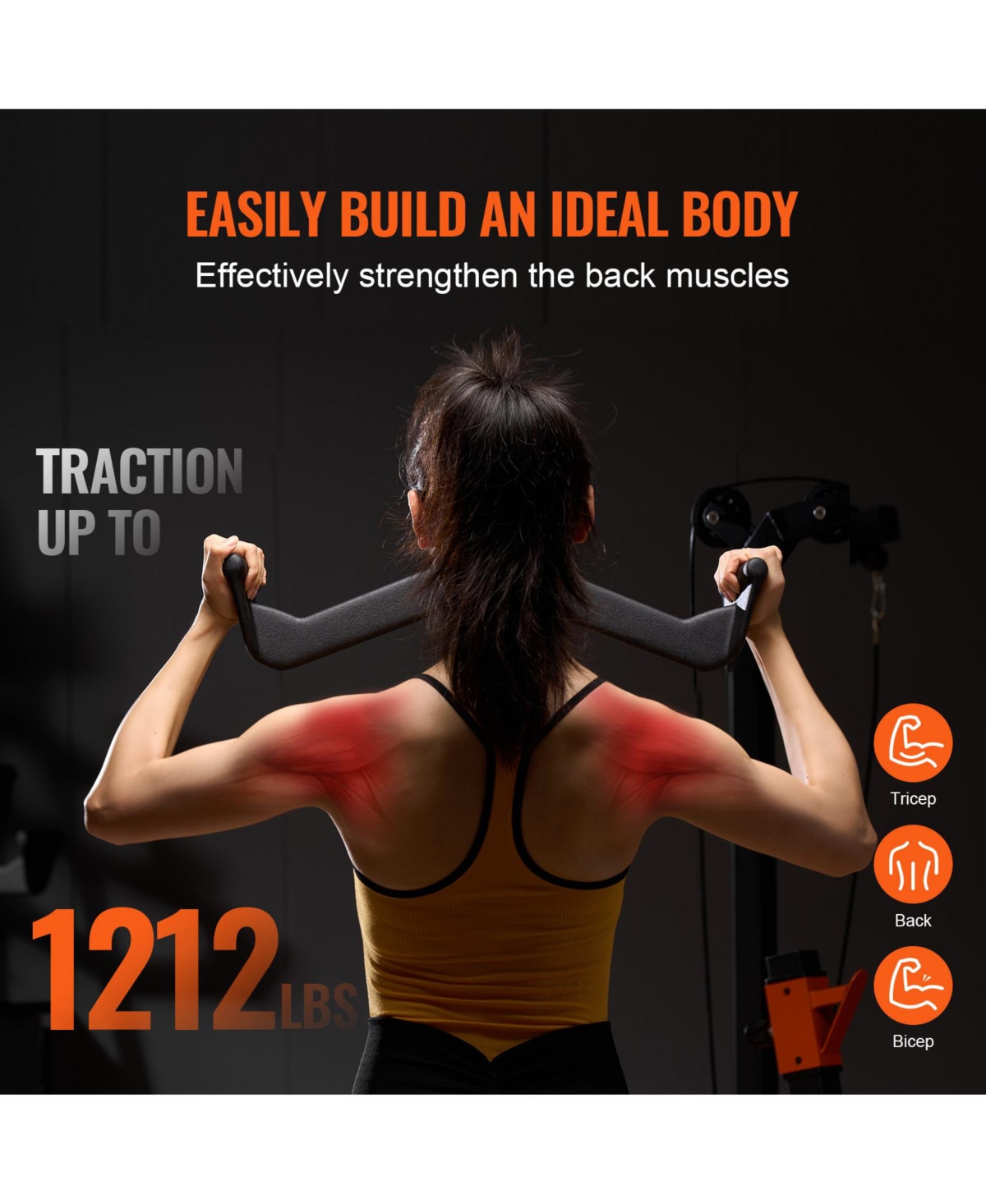 Sugift 5-Set Lat Pulldown Attachments T-bar V-bar Tricep Bar for Home Gym Strength Training